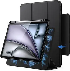 JETech Magnetic Detachable Case for iPad Air 11-Inch M3/M2 (2025/2024), iPad Air 5th/4th with Pencil Holder, Removable Rotating Cover, Portrait/Landscape Stand, Raised Screen View (Black)