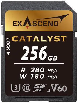 Exascend 128 GB / 256 GB Catalyst SD Card, C10, U3, V60, up to 280MB/s, Compatible with Canon, Nikon, Panasonic and Other Cameras. (256GB)