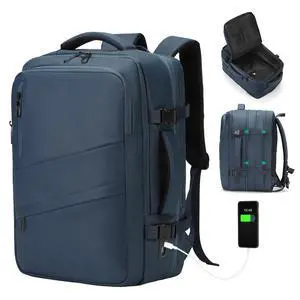 SUIKIHUM Travel Carry on Backpack, 18.9" Flight Approved, Expandable Weekender Bag with Waterproof USB A/C Port, Equivalent to 18" Suitcase, Blue
