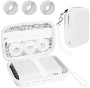 Teyomi Case Compatible with NELKO P21, for NIIMBOT D110, for JADENS D110 Label Maker with 3 Roll Label Tape(Label Paper 1/2" x 1 1/2" (12mm X 40mm))-Hard Shell Storage Bag-White