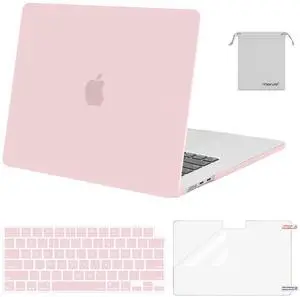 MOSISO Compatible with MacBook Air 15 inch Case M4 M3 M2 2025 2024 2023 Release A3241 A3114 A2941 with Touch ID, Plastic Hard Shell Case&Keyboard Cover&Screen Protector&Storage Bag, Baby Pink