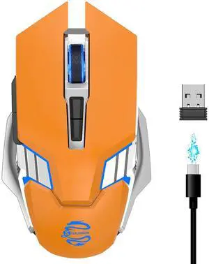 Bluetooth Gaming Mouse, RGB Rechargeable USB Wireless Mouse, Quiet Click, LED Backlit, Ergonomic, with Side Button, 6 Button, DPI Adjustable, Computer Mice for Laptop PC MacBook Chromebook - Orange