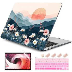 DONGKE Compatible with MacBook Pro 13 inch Case 2024 2023-2020 Release A2338 M2/M1 A2251 A2289 with Retina Display & Touch ID, Plastic Hard Shell & Keyboard Cover & Screen Film - Sun & Daisie