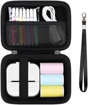 Supmay Sticker Printer Case Compatible with Memoking T02/for iDPRT/for Phomemo/for Anycash/for Ponek/for cabaro Mini Sticker Printer, Print Pods Mini Printer Storage Bag for Accessories, Black