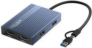 ACASIS USB C to Dual HDMI DisplayLink Adapter, 4K@60Hz, 2 HDMI & 3 USB-A Ports, 100W PD Charging, USB C DisplayLink Docking Station for Mac M1/M2/M3/Windows,USB A/C to Dual Monitor Adapter