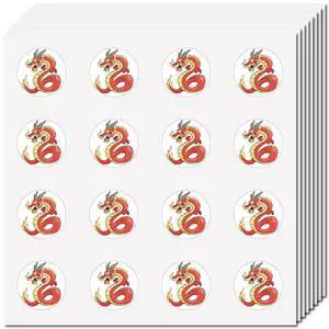 CREATCABIN 128Pcs Small Dragon Stickers Cartoon Red Vinyl Decal Self-Adhesive Waterproof Sticker Round Bulk Aesthetic Stickers for Water Bottles Laptop Luggage Cup Computer Mobile Phone 2.5x2.5cm
