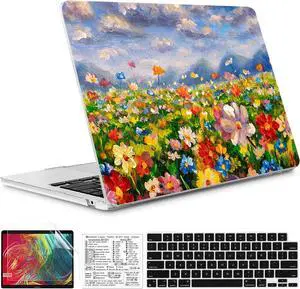 QCzyc Compatible with MacBook Air 13.6 inch Case 2022-2025 Release A2681 M2 A3113 M3 A3240 M4 Plastic Laptop Shell w/Mac OS Keyboard Sticker & Keyboard Cover (World of Flowers)
