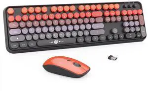 Wireless Keyboard Mouse Combo,Typewriter Cute Retro Style,104 Round Key Colorful Keyboard with Number Pad,Letton Full Size Keyboard Mouse with 3 DPI for PC Laptop Computer-Black Orange