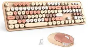 Wireless Keyboard and Mouse Combo - GEEZER Coffee Full-Sized Colorful Keyboard 104 Keys - USB 2.4 G Receiver Plug and Play with Round Keycap Typewriter Keyboards, for Windows, PC, Laptop, Desktop