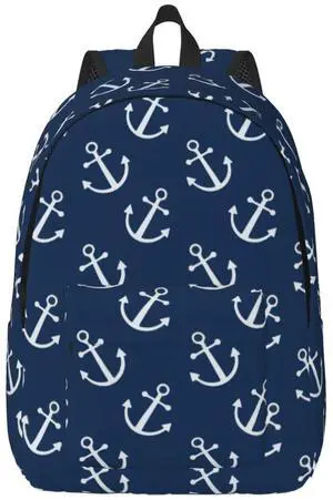 Duduho Nautical Anchor Navy Blue Backpack 17.7 Inch Laptop Backpack Travel Hiking Daypack Multipurpose Bookbag For Men Women