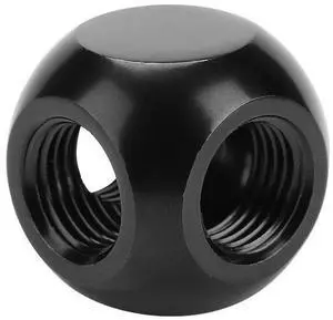Pomya Computer Water Cooling Spherical 3 Way T-Type Connector G1/4 Threaded Adapter Black, Silver for PC Water Cooling Application(Black)