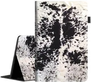 Case Compatible with Amazon All-New Kindle Fire 7 Tablet (2022 Release-12th Generation) Latest Model 7, Full Protection Stand Case with Auto Wake/Sleep, Cowhide Black & White Cow Spots Pattern