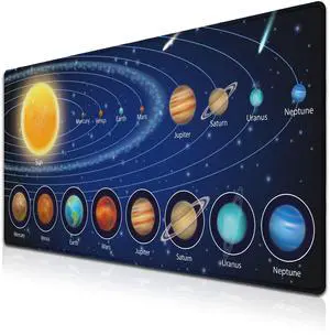Samgula Biggest Mouse Pad - Yellow Pc Desk Mat, 900X400mm Waterproof Non-Slip Rubber Base, 35.4" X 15.7" for Work, Game, Office Galaxy Solar System Planets