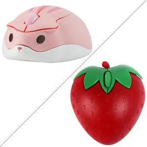 Wireless Mouse Cute Hamster Shape Less Noice Portable Mobile Optical 1200DPI USB Mice Cordless Mice for PC Laptop Computer MacBook Kids Girl Men Women Adults Gift,Cute Strawberry Bluetooth Mouse