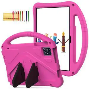 Dteck Kids Case for Onn 10.1 Tablet 2024 Gen 4 (Model:100135925), Lightweight Shockproof Rugged EVA Kids Friendly Handle Stand Child Proof Silicone Case, Rose