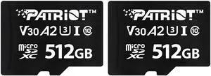 Patriot VX Series 512GB Micro SDXC V30 A2 UHS-I U3 4K UHD Memory Card 2 Pack - PSF512GVX32MCX2