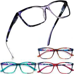 Henotin 4 Pack Ladies Reading Glasses Blue Light Blocking Spring Hinge Readers Anti Eyestrain Computer Eyeglasses (Multicolor-6, 2.5)