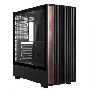 ATX Mid Tower Gaming PC Case - Tempered Side Glass Panel - Dual Chamber - Walnut Wood Front - Can Build in 12 ARGB PWM Fans High Airflow 360MM RAD Supports for ATX/mATX/Mini ITX Motherboards Black