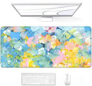Auhoahsil Desk Mouse Pad, Large Gaming Mousepad, XXL Desk Pad, Extended Long Superior Micro-Weave Cloth Non-slip Rubber Big Computer Mouse Mat for Gamer, Office & Home, 35" x 15", Abstract Watercolour