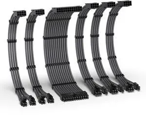 EZDIY-FAB PSU Cable Extension Kit,16AWG Power Supply Extension Cable,1x24Pin/2x4+4 EPS/3x6+2 PCI-E,Custom PC Sleeve Cable 300MM with Combs-Carbon