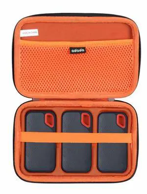 Adada Hard Case for SanDisk 500GB / 250GB / 1TB / 2TB Extreme Portable SSD (Black+Orange, Case for 3 Hard Drives)