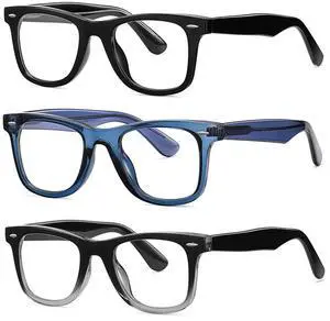bullabulling Retro Square Oversized Reading Glasses for Women Blue Light Blocking Computer Readers Spring hinge (black/blue/gray, 1.75, multiplier_x)