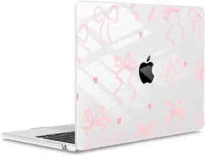 ICEKEE Compatible with M4 MacBook Air 13.6 inch A3240 Case 2025 2024 2023 2022 Release A2681 M2/ A3113 M3 with Touch ID & Retina Display, Plastic Hard Shell Case & Keyboard Cover, Heart-Bow