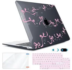 HOHAIYOO Compatible with MacBook Air 13 inch Case 2022 2021-2018 A2337 M1 A2179 A1932 Retina Display with Touch ID, Plastic Hard Shell Case +Keyboard Cover+Screen Protector+Webcam Cover, Bows-b
