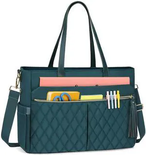 RAINSMORE Laptop Bag for Women 15.6Inch Teacher Tote Bag Work Bags for Women Nurse Bag Professional Laptop Tote Computer Messenger Laptop Briefcase Large Handbag for Office College Nursing, Green