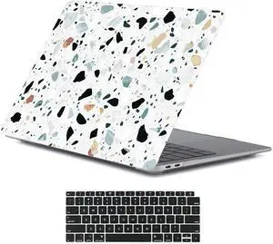 LanBaiLan Laptop Hard Shell Protective Case, Compatible for New MacBook Air 13 inch 2020 2019 2018 Release A2337 M1 A2179 A1932 Retina Display with Touch ID & Keyboard Cover, Terrazzo Pattern Marble