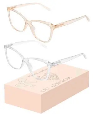 LEXNHOM Blue Light Blocking Glasses For Women Men, Blue Light Glasses Cat Eye with Eye Strain & Anti Eyestrain for Computer Reading Gaming Phone, Gafas with Spring Hinge (Clear & Clear Champagne)
