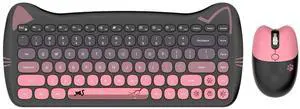 Cute Cat Keyboard and Mouse Combo with Magnetic Cat Figure  Wireless 2.4GHz, Compact Design, for Laptop & Desktop (Black-Pink Gradiant)