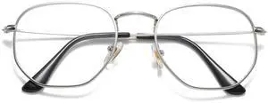 WAZIR Metal Blue Light Blocking Glasses For Women/Men Computer Glasses Gaming Glasses Retro Round Anti Eye strain UV Filter Lens Light Weight Frame Glasses (Square Silver 05)