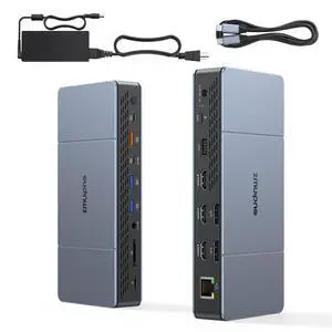 ZMUIPNG DisplayLink Docking Station 3 Monitors for MacBook M4/M3/M2/M1/USB-C Laptop Windows, 18-in-1 Mac Dock with 140W Power Adapter, 3X HDMI, 2X DP, 2X USB-C 3.2, 1x USB-A 3.2
