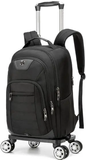 Homskiii Rolling Laptop Backpack for Men Carry on Luggage Roller Backpack with Wheels Removable Wheels and Trolley Black Wheeled Backpacks for Travel Airline Approved