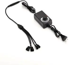 12V Fan Power Supply PC Fan Controller for Computer 100-240v AC to 3 to 12v DC Adjustment 36W Output 4X 3pin or 4pin Splitter Cable for Fan Speed Airflow Noise to Silent