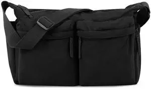 Nylon Crossbody Messenger Bag for Women,Large Shoulder Bag Hobo Tote with Multi-pocket,Lightweight Computer Crossbody Pouch Handbag with Zipper for Travel Work(Large-Black)