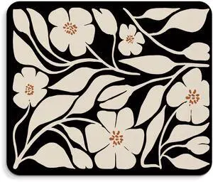 BAYOGITA Floral Black Mouse Pad - Vintage Boho Flower Office Desk Mousepad, Black Boho Floral Decor Gifts, Office Gifts for Coworkers, Coworker Gift for Women, 12x10 Inches