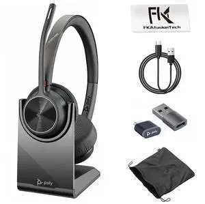 FKAfusiontech Poly Voyager 4320 UC Wireless Headset & Charge Stand - Connects to PC/Mac/Mobile Phone via Bluetooth with USB-C to A Adapter & USB C Dongle & USB A-C Cable & Storage Bag and Fiber Cloth