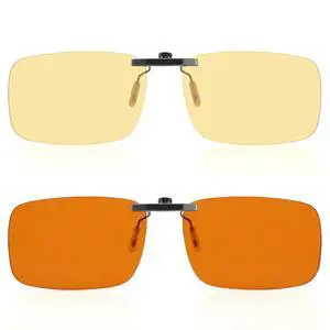 FIONOFY Clip-on Blue Blocking Eye Wear Glasses | Gaming Glasses | Anti-Fatigue & Eyestrain Relief for Men and Women | Amber Daytime&Nighttime