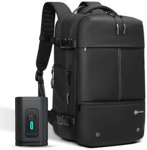 Laptop Travel Backpack Expandable With Vacuum Compression And Pump, USB, Personal Item Carry On Bag with Anti Theft Lock, Water Resistant, Flight Approved 17 Inch Laptop, Men Women, Vacpack