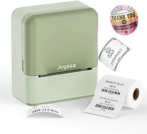 Joysea D2 Label Maker Machine with Tape, Thermal Label Printer with Multiple Templates for Office Organization, Home, Small Business, Includes 1 Roll 2" x 1.18" Adhesive Labels, Green