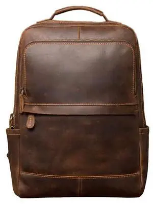 VR CREATIVES Buffalo Leather Backpack Rucksack Shoulder Bag, Padded Compartment Fits 15 Inch Laptop, Men Women Office Business College Handbag Daypack