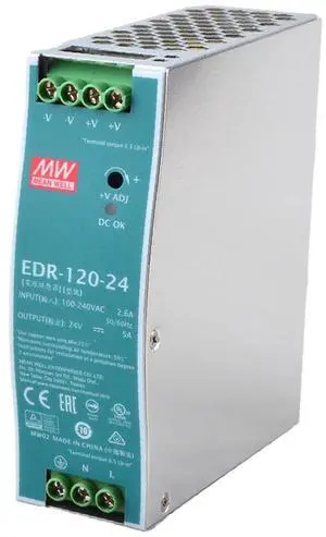 FerroFab EDR-120-24 24V 5A 120W AC-DC DIN Rail Power Supply, Industrial Grade, Universal Input, Reliable & Safe for Industrial Automation, Factory Automation