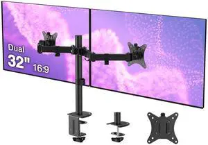 SIIG Dual 32 Inch Articulating Monitor Arm-Black for 17-32" VESA Screens, Full Motion Tilt Swivel Rotation, Height Adjustable Mount with C-Clamp & Grommet Base, Ergonomic Desk Setup (CE-MT0Q11-S1)