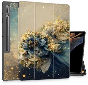 Tuiklol Tablet Case for Samsung Tab S10 Ultra (2024 Release) / Tab S9 Ultra 14.6 Inch (2023 Release), Built-on Pencil Holder Slim Hard Shell Case Trifold Stand Cover Auto Wake/Sleep, Elegant Flower