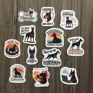 Set of 12 PCS Doberman Stickers, I Love My Doberman, Cute Animal, Dogs Lovers, Funny Quotes Waterproof Vinyl Decal Suitable for Laptop Car Phone Water Bottles 3 Inches