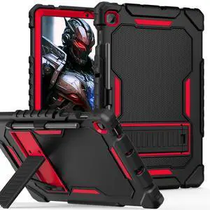 Grifobes Case for Samsung Galaxy Tab S6 Lite 10.4 inch 2024/2022/2020 with S Pen Holder, Heavy Duty Military Grade Shockproof Rugged Protective 10.4" Cover with Stand (Black+Red)