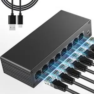 BLIYEE 2025 New Gigabit Ethernet Splitter 1 to 7-1 in 7 Out High Speed Either Network Splitter, 1000Mbps Internet Cable Splitter, Dual LAN RJ45 Port Router Switch Work with Cat5/5e/6/7/8 Cable