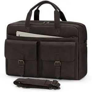 RAINSMORE Messenger Bag for Men 16 Inch Leather Laptop Bags Work Computer Briefcase Vintage Mens Satchel Shoulder Bag for Work, Office, Business, Travel, Coffee